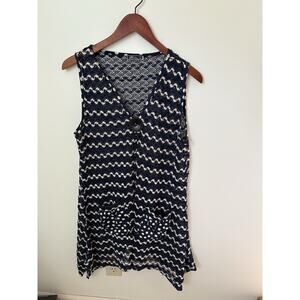 Aster By Firmiana Womens Size 1X Dress Coverup Boho Artistic Blue Striped Sequin